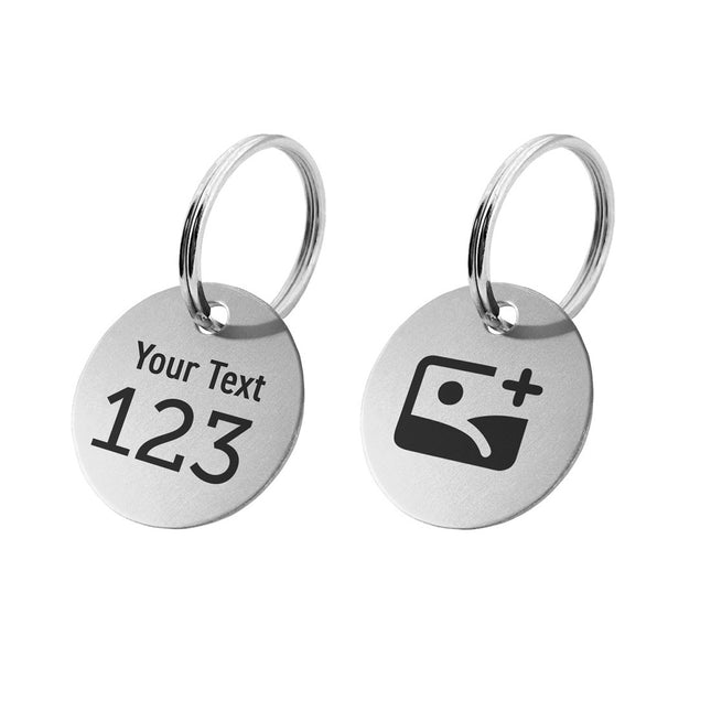 Silver aluminum key tag with number and text and logo double-sided  - 1 pc