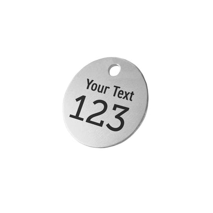 Silver round tags with number and text - 1 pc