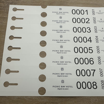 Custom loop lock labels white PET 250x25mm