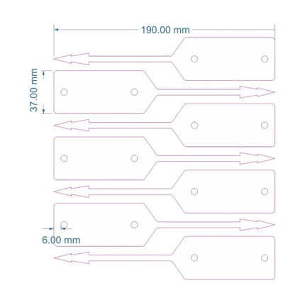 Self-locking key tags blue HDPE 190x37mm