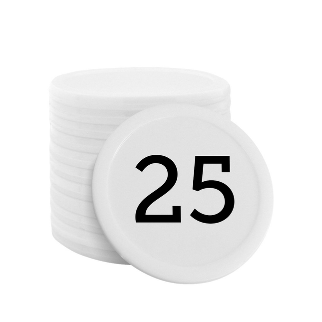White numbered tokens - 100 pc