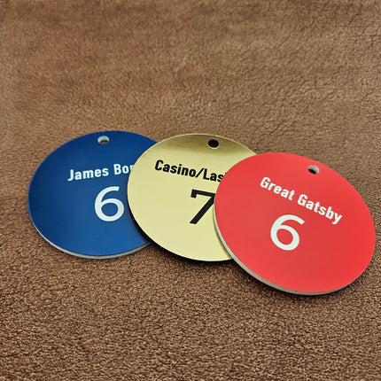 Acrylic key tags with number and text - 1 pc