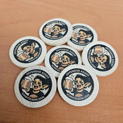 Custom printed wooden tokens Ø37mm – 100 pcs