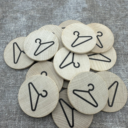 Custom printed wooden tokens Ø50mm – 100 pcs