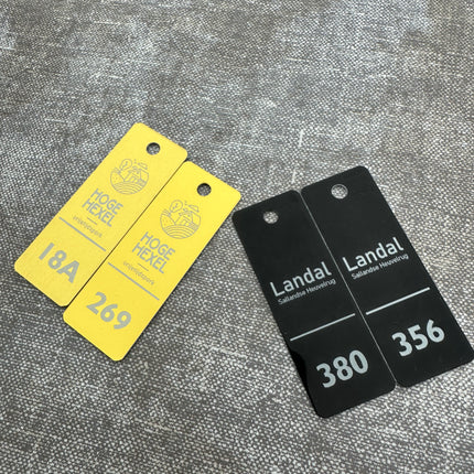 Aluminum key tag 25x70mm with number and logo - 1 pc