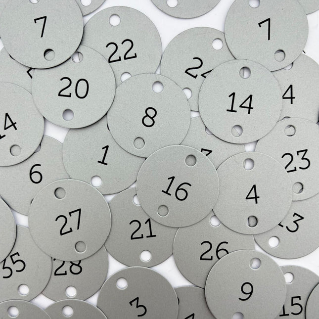 Aluminum numbered tag 30 mm with two holes - 1 pc