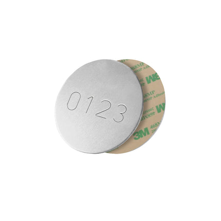 Aluminum tag 30 mm with impressed numbers and tape - 1 pc