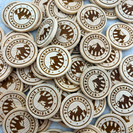 Custom embossed wooden tokens Ø29mm – 100 pcs