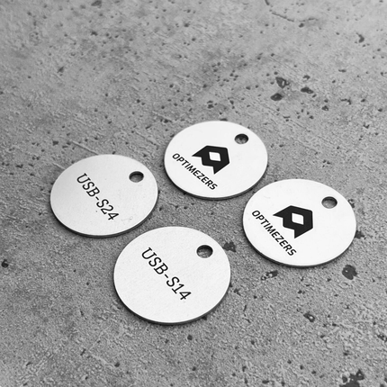 Silver aluminum key tag with number and logo double-sided - 1 pc