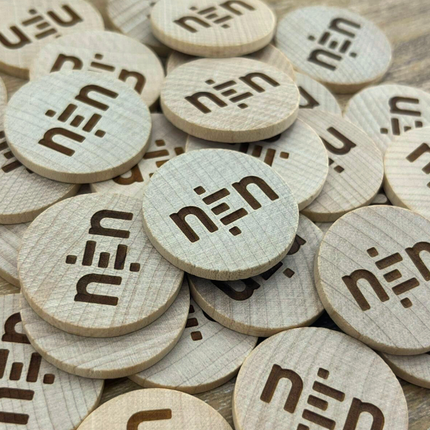 Custom embossed wooden tokens Ø29mm – 100 pcs