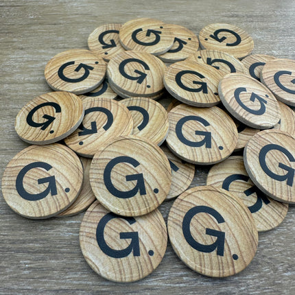 Custom wood fiber tokens with wood-grain look Ø29mm - 100 pcs