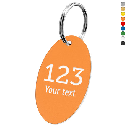 Acrylic oval key tag with number and text - 1 pc