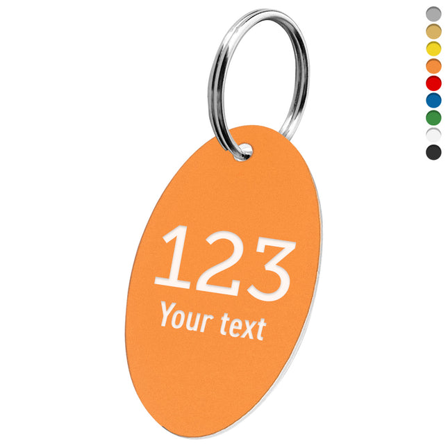 Acrylic oval key tag with number and text - 1 pc