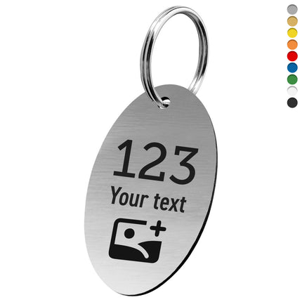 Acrylic oval key tag with number, text and logo - 1 pc