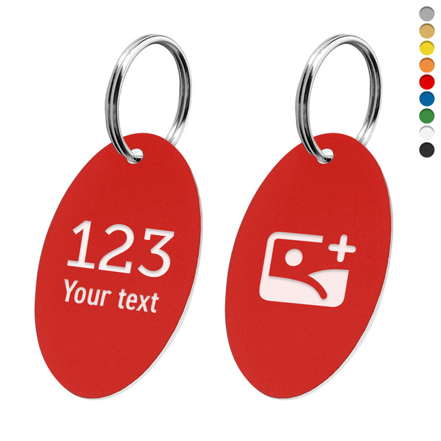 Acrylic oval key tag with number, text and logo - 1 pc