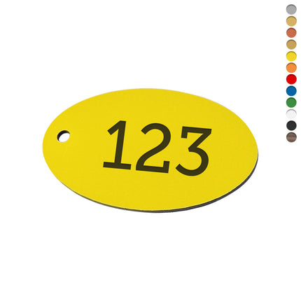 Plastic oval numbered tag with hole - 1 pc