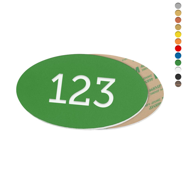 Plastic oval numbered tag with tape - 1 pc