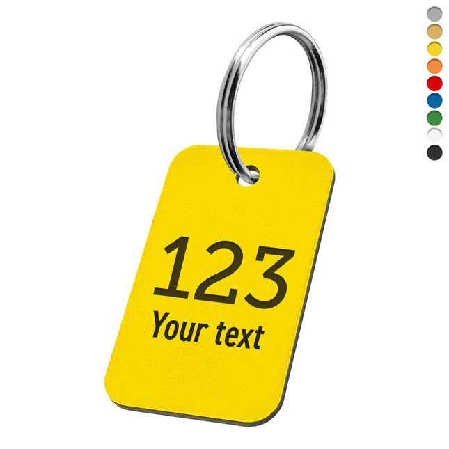Acrylic rectangular key tag with number and text - 1 pc
