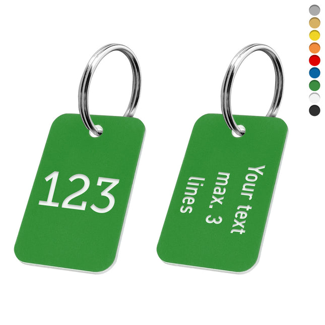 Acrylic rectangular key tag with number and text - 1 pc