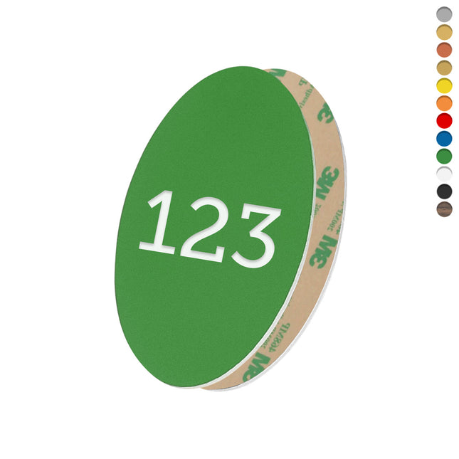 Plastic oval numbered tag with tape - 1 pc