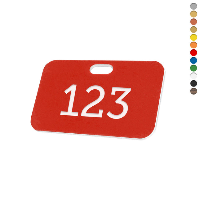 Plastic rectangular numbered tag with oblong hole - 1 pc