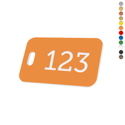 Plastic rectangular numbered tag with left oblong hole - 1 pc