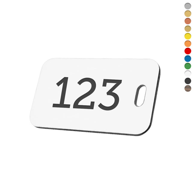 Plastic rectangular numbered tag with right oblong hole - 1 pc