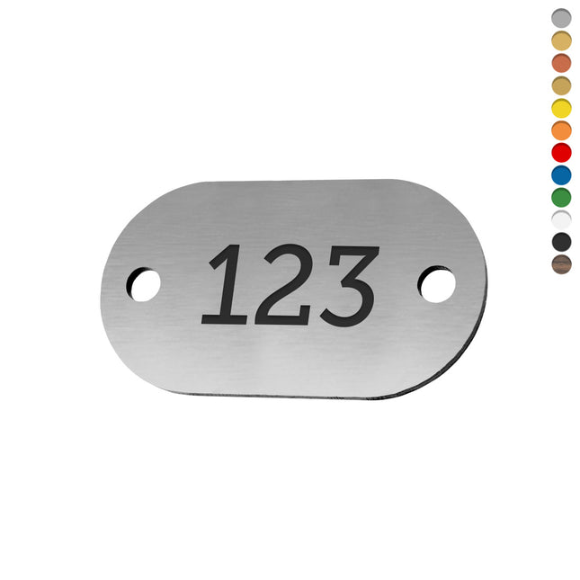 Plastic oval numbered tag with holes - 1 pc