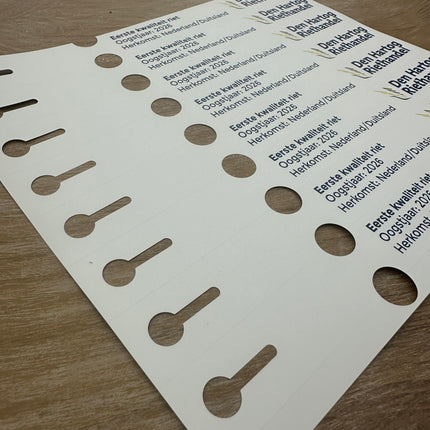 Custom loop lock labels white PET 250x25mm