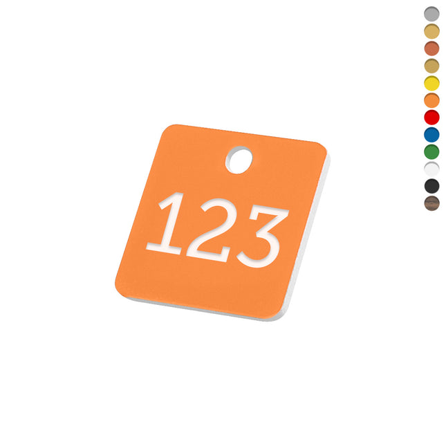 Plastic square numbered tag with 1 hole - 1 pc