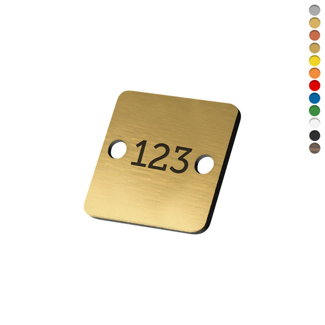Plastic square numbered tag with 2 holes - 1 pc