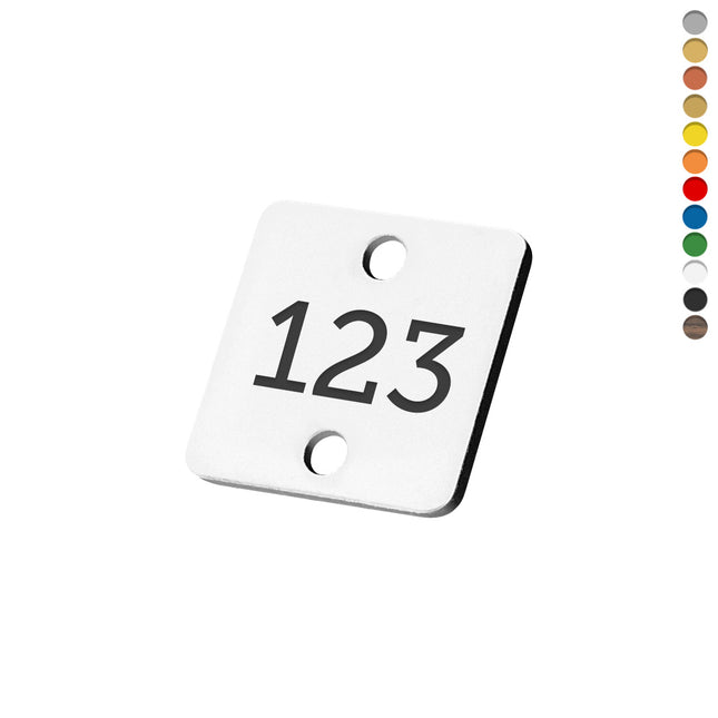 Plastic square numbered tag with 2 holes - 1 pc