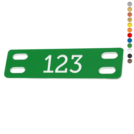 Plastic rectangular numbered tag with 4 oblong holes - 1 pc