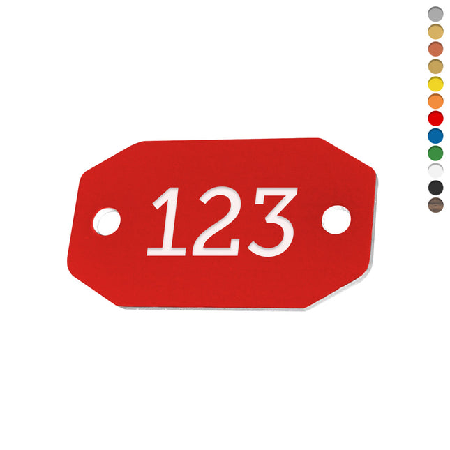 Plastic clipped corner rectangle numbered tag with holes - 1 pc