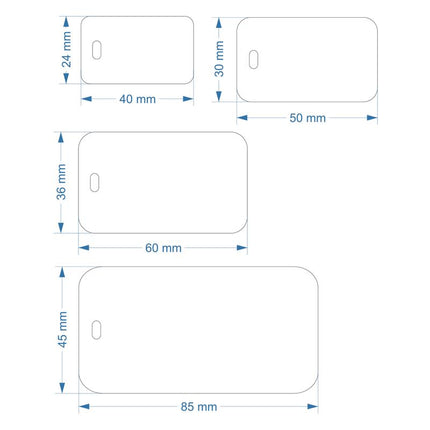 Plastic rectangular numbered tag with left oblong hole - 1 pc