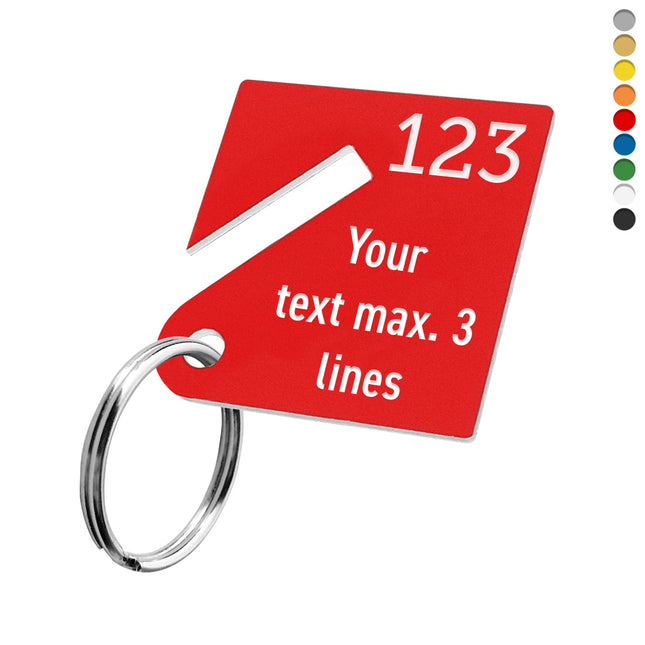 Square slotted key tag with text - 1 pc