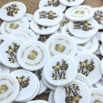 Custom plastic tokens Ø28 mm white - 100 pcs