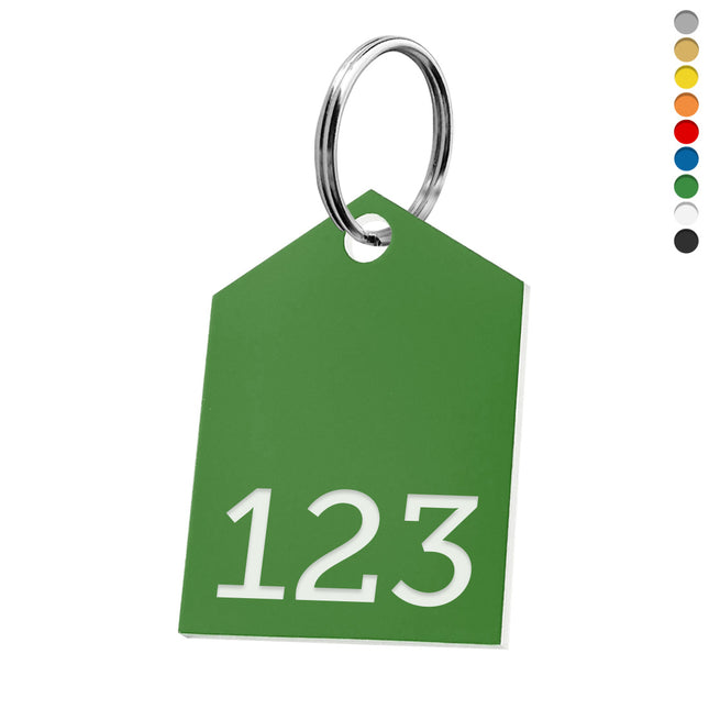 Acrylic tag shaped key tag with number - 1 pc