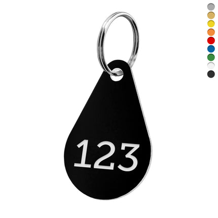 Acrylic teardrop key tag with number - 1 pc