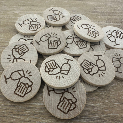 Beer and wine wooden tokens Ø29mm – 100 pcs