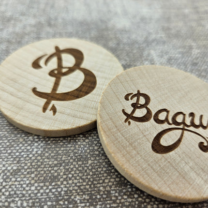 Custom embossed wooden tokens Ø50mm – 100 pcs