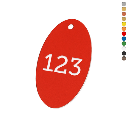 Plastic oval numbered tag with one hole - 1 pc