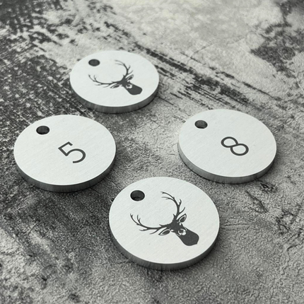 Silver aluminum key tag with number and logo double-sided - 1 pc