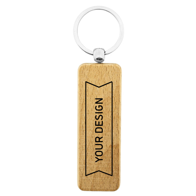 Custom wooden keychain rectangle 27 x 80 mm - 1 pc