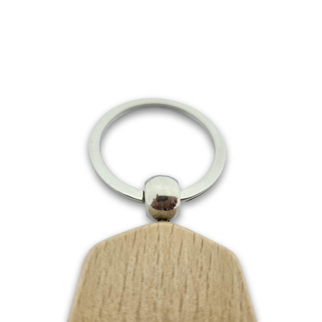 Engraved wooden keychain hexagon 48 x 35 mm - 1 pc
