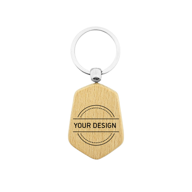 Engraved wooden keychain hexagon 48 x 35 mm - 1 pc