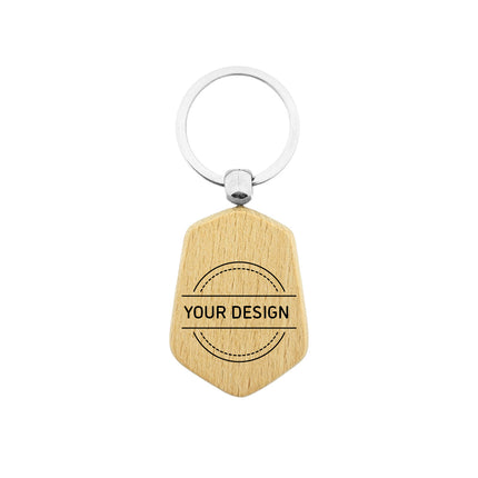 Custom wooden keychain hexagon 48 x 35 mm - 1 pc