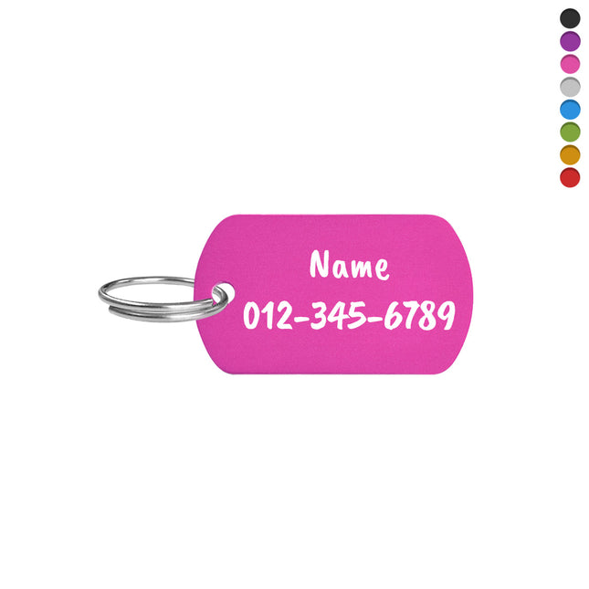 Aluminum key tag with text and phone number 38x22mm - 1 pc