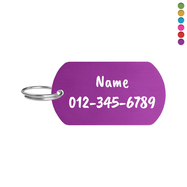 Aluminum key tag with text and phone number 50x28mm - 1 pc