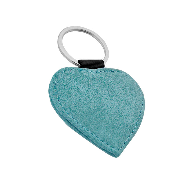 Custom leather keychain heart turquoise - 1 pc